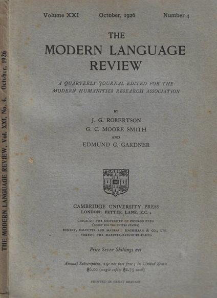 The Modern Language review n. 4 Anno 1926 - copertina
