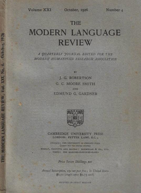 The Modern Language review n. 4 Anno 1926 - copertina