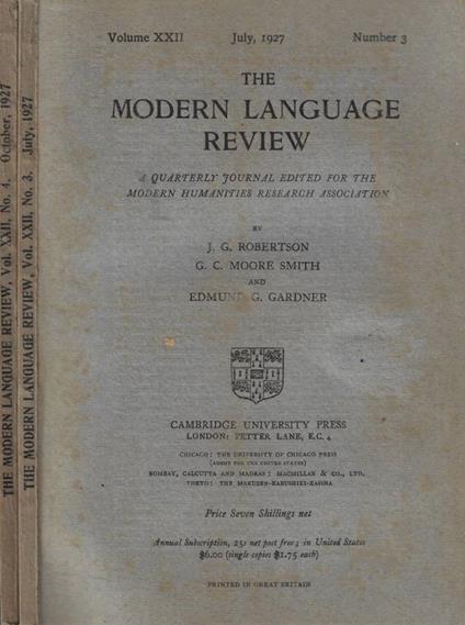The Modern Language review n. 3-4 Anno 1927 - copertina