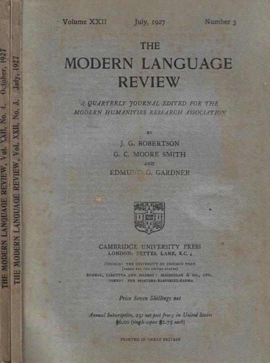 The Modern Language review n. 3-4 Anno 1927 - copertina
