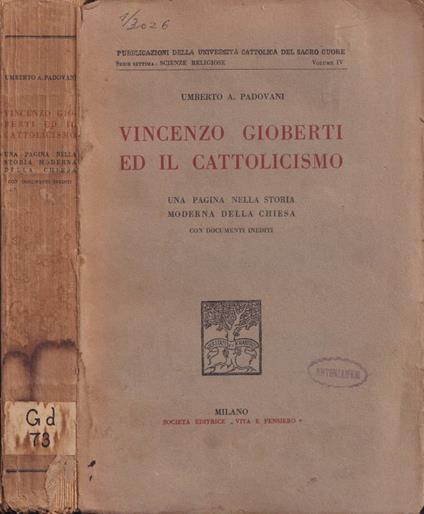 Vincenzo Gioberti ed il cattolicesimo - copertina