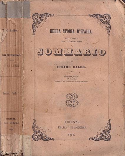 Sommario della storia d'Italia dalle origini fino ai nostri tempi - Cesare Balbo - copertina