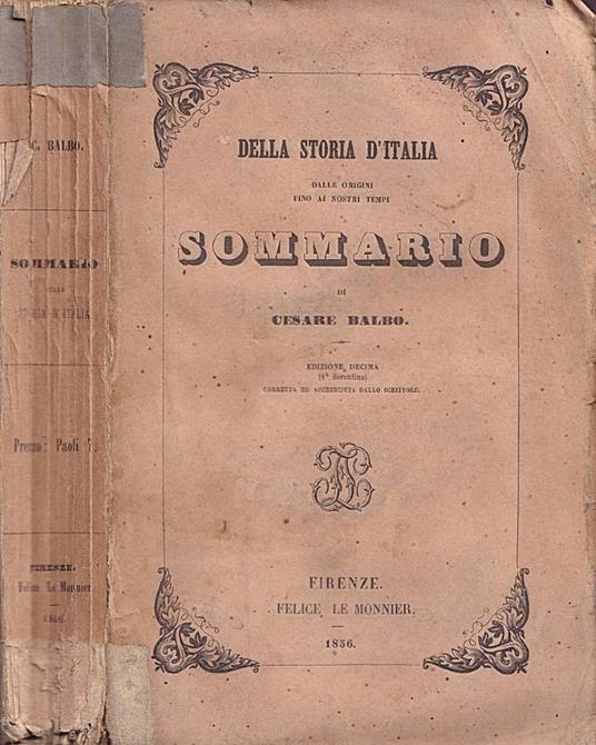 Sommario della storia d'Italia dalle origini fino ai nostri tempi - Cesare Balbo - copertina