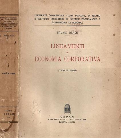 Lineamenti di economia corporativa - Bruno Biagi - copertina