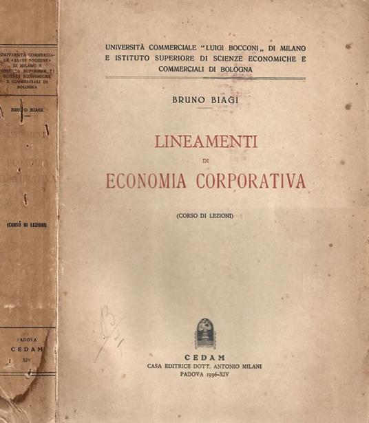 Lineamenti di economia corporativa - Bruno Biagi - copertina