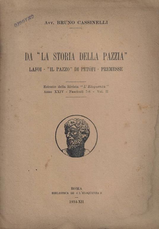 Da La storia della pazzia - Bruno Cassinelli - copertina