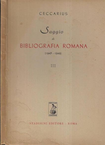 Saggio di bibliografia romana Vol. III - Ceccarius - copertina