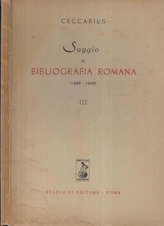 Saggio di bibliografia romana Vol. III - Ceccarius - copertina