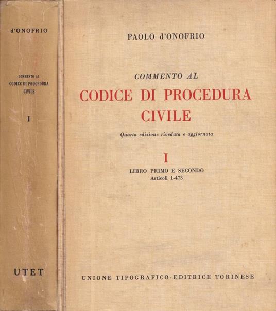 Commento al codice di procedura civile, vol. I - Paolo D'onofrio - copertina