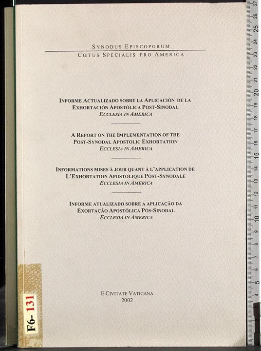 Informe aplicacion exhortacion apostolica Post-Sinodal - copertina