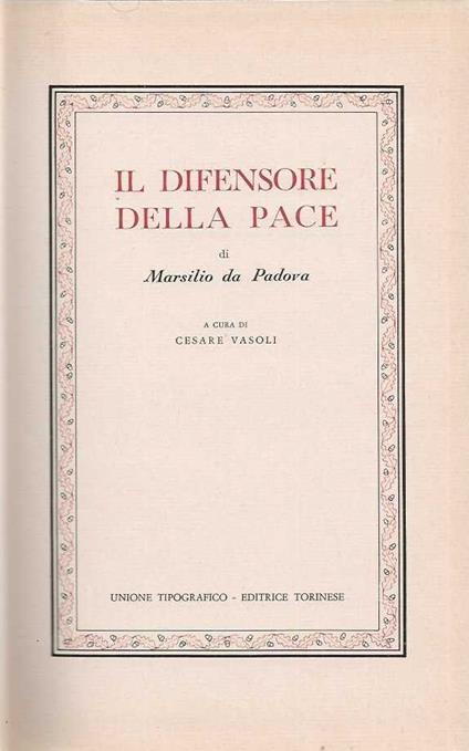 Il difensore della pace - Marsilio da Padova - copertina