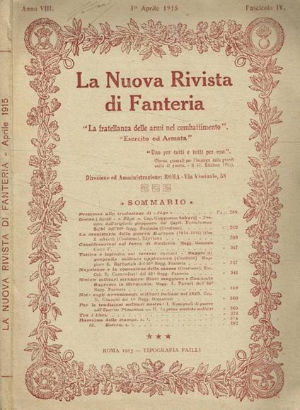La nuova rivista di fanteria fascicolo IV, anno 1915 - copertina