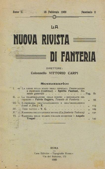 La nuova rivista di fanteria fascicolo II, anno 1909 - copertina