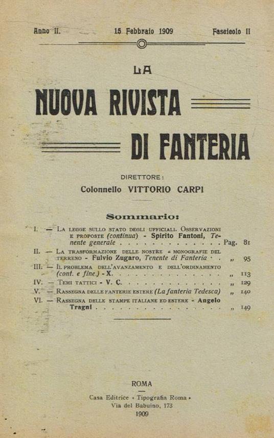 La nuova rivista di fanteria fascicolo II, anno 1909 - copertina