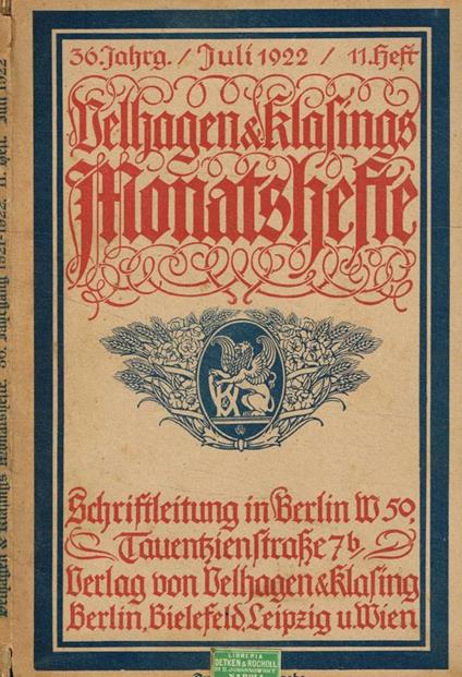 Velhagen & Klasing's Monatshefte, vol.36, fasc.11, luglio 1922 - copertina