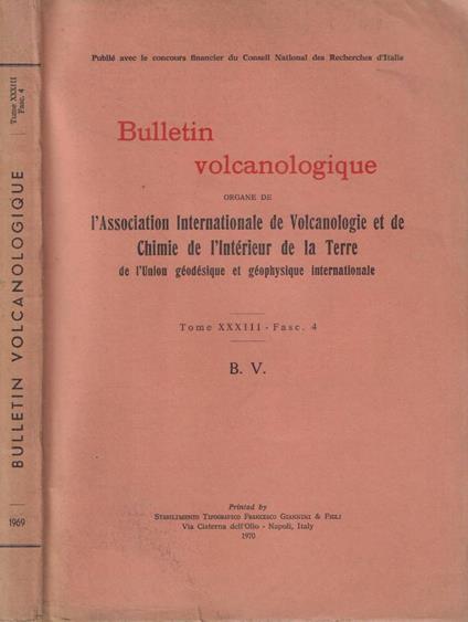 Bulletin volcanologique tomo XXXIII- fasc. 4 - copertina