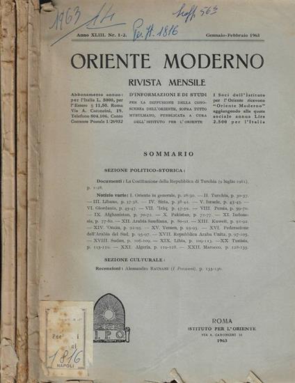 Oriente moderno n. 1-2/8-9/10-12 Anno 1963 - copertina