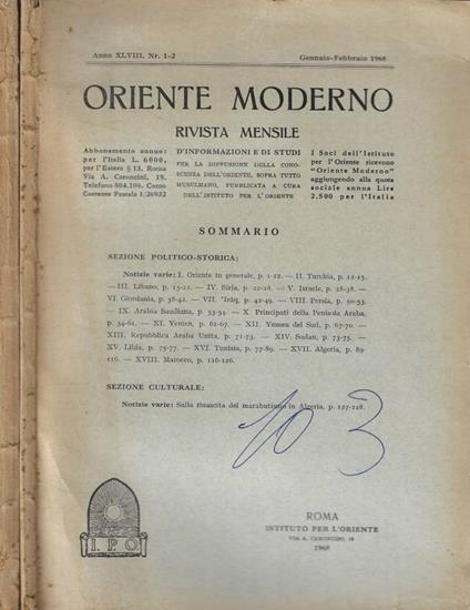 Oriente moderno n. 1-2/3-4 Anno 1968 - copertina