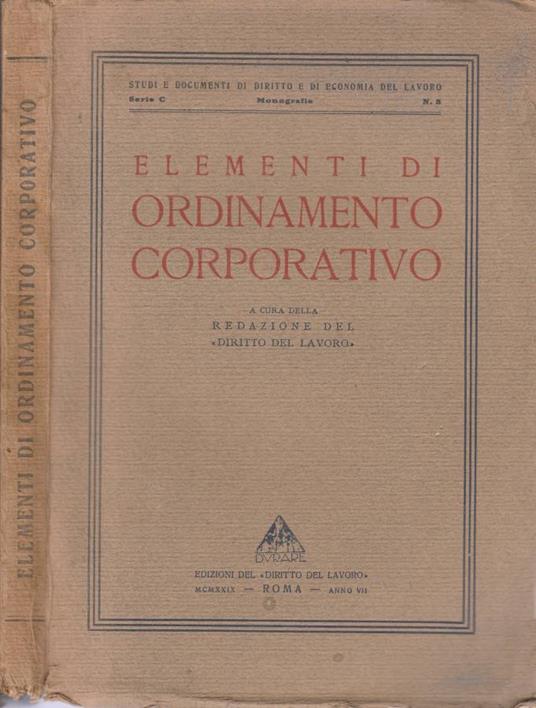 Elementi di ordinamento corporativo - copertina