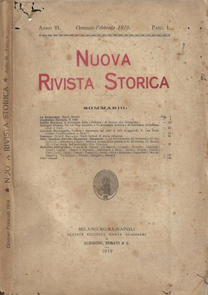 Nuova Rivista Storica - Anno III - Fasc. I - Gennaio-Febbraio 1919 - copertina