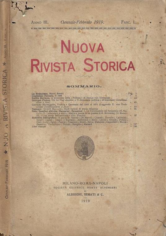 Nuova Rivista Storica - Anno III - Fasc. I - Gennaio-Febbraio 1919 - copertina