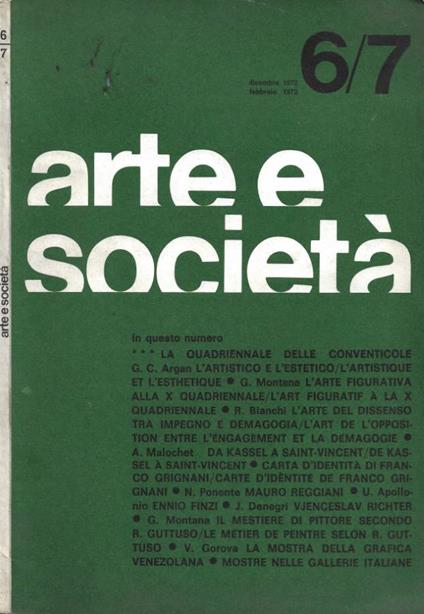 Arte e Società - N. 6-7 (Dicembre 1972-Febbario 1973) - copertina