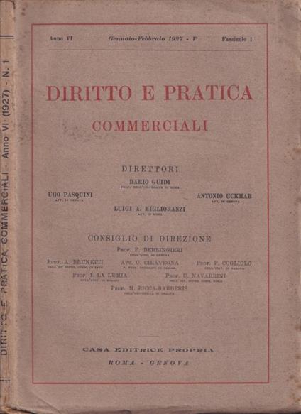 Diritto e pratica commerciali, anno VI, n. 1, 1927 - copertina