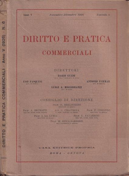 Diritto e pratica commerciali, anno V, n. 6, 1926 - copertina