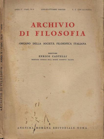 Archivio di filosofia fasc. IV-V Anno 1935 - copertina