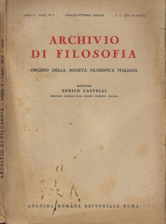 Archivio di filosofia fasc. IV-V Anno 1935 - copertina