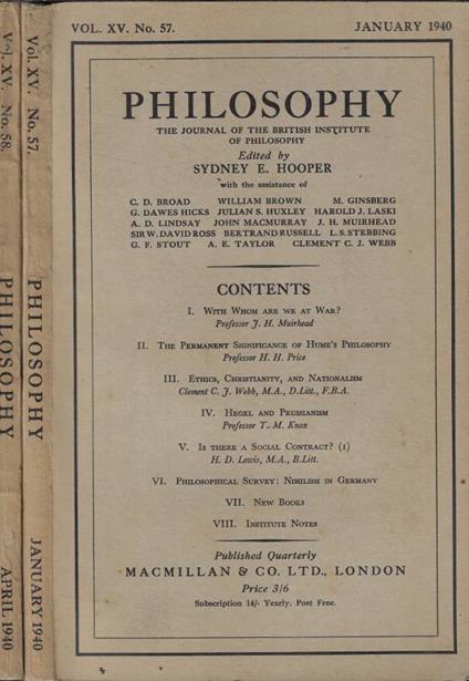 Philosophy n. 57-58 Anno 1940 - copertina