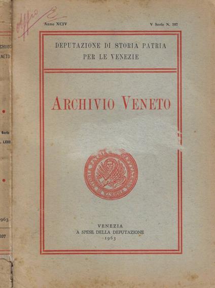 Archivio Veneto. 107 Anno 1963 - copertina