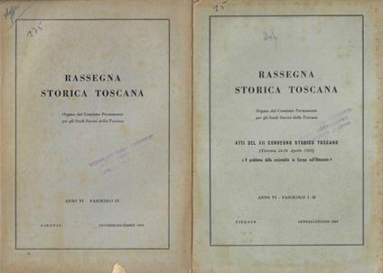 Rassegna Storica Toscana. Organo del Comitato Permanente per gli Studi Storici della Toscana - Anno VI - 1960 - Fascicolo I-II (Gennaio-Giugno), Fascicolo IV (Ottobre-Dicembre) - copertina