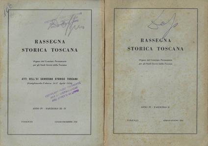 Rassegna Storica Toscana. Organo del Comitato Permanente per gli Studi Storici della Toscana - Anno IV - 1958 - Fascicolo II (Aprile-Giugno), Fascicolo III-IV (Luglio-Dicembre) - copertina