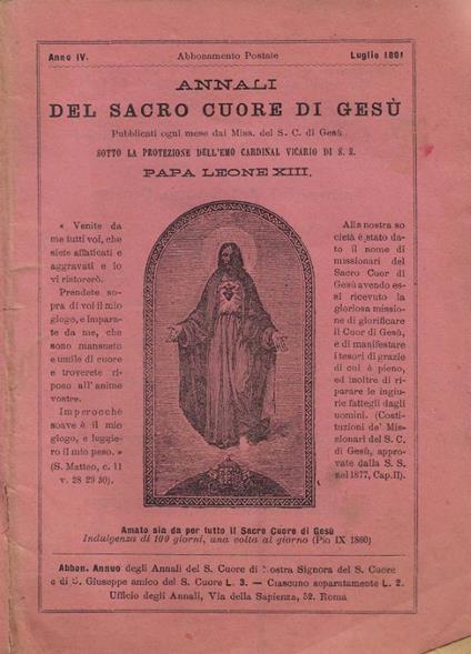 Annali del Sacro Cuore di Gesù - Anno IV - Luglio 1891 - copertina