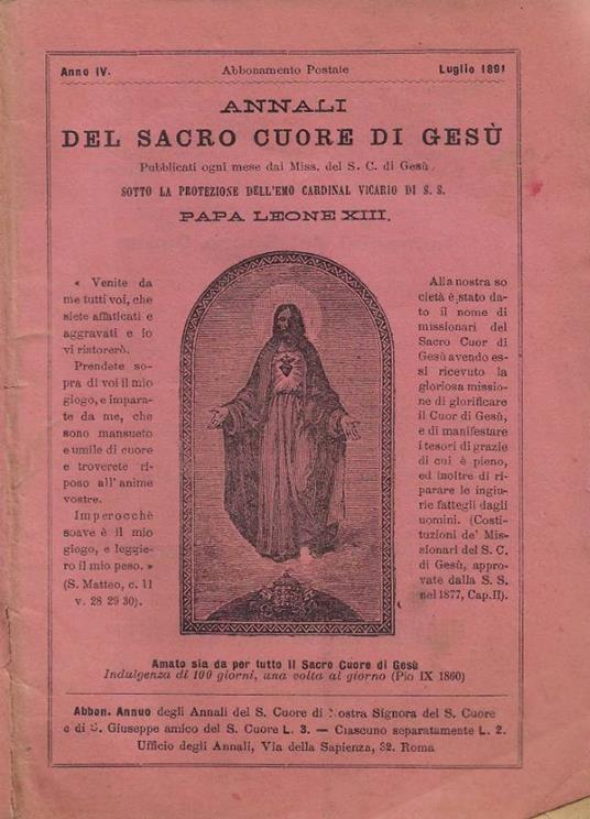 Annali del Sacro Cuore di Gesù - Anno IV - Luglio 1891 - copertina