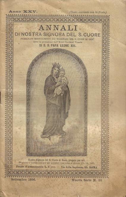 Annali di Nostra Signora del S. Cuore - Anno XXV - Nuova Serie - N. 35 - Settembre 1896 - copertina