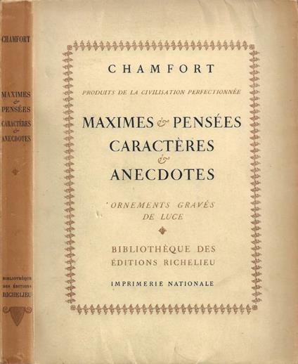 Maximes & Pensées, Caractères & Anecdotes. Tome Premier - Nicolas de Chamfort - copertina