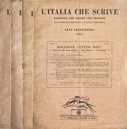 L' Italia che scrive anno XIII, n 4,5,6,12, 1930 - A. Formiggini - copertina