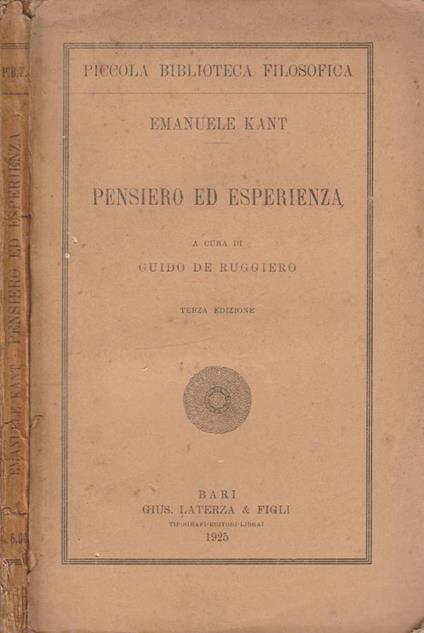 Pensiero ed esperienza - Immanuel Kant - copertina
