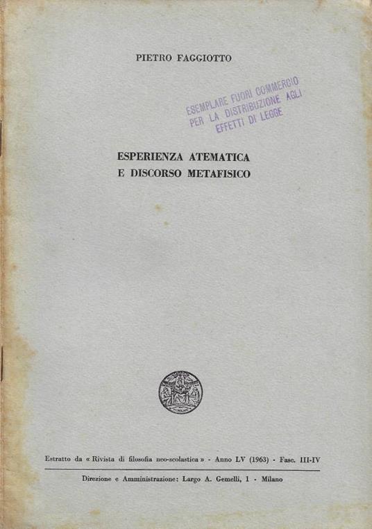 Esperienza atematica e discorso metafisico - copertina