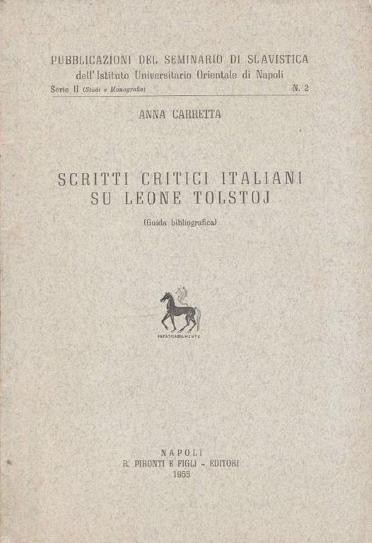 Scritti critici italiani su leone Tolstoj (Autografo) - copertina