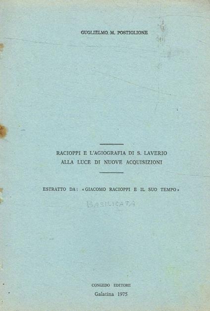 Racioppi e l'agiografia di S.Laverio alla luce di nuove acquisizioni - copertina