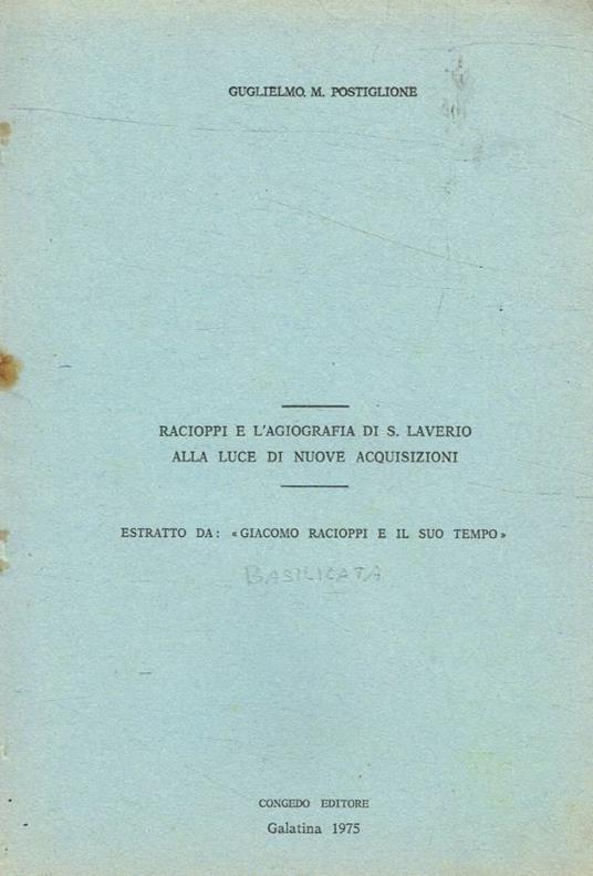 Racioppi e l'agiografia di S.Laverio alla luce di nuove acquisizioni - copertina