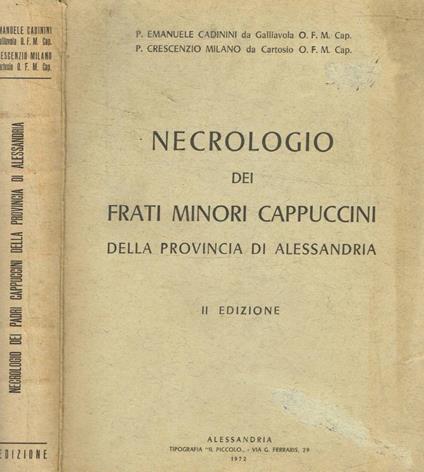 Necrologio dei frati minori cappuccini della provincia di Alessandria - copertina