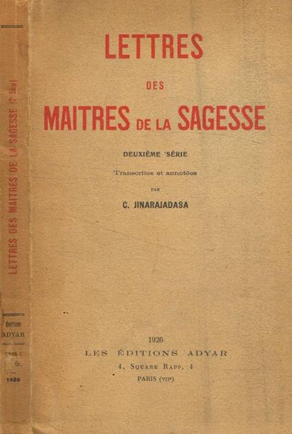 Lettres des maitres de la sagesse - copertina