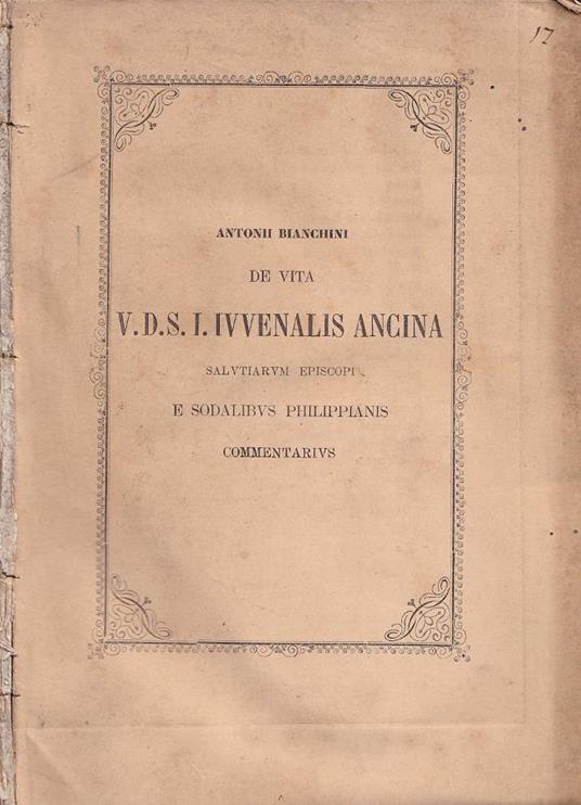 De vita V.D.S.I. ivvenalis ancina - copertina
