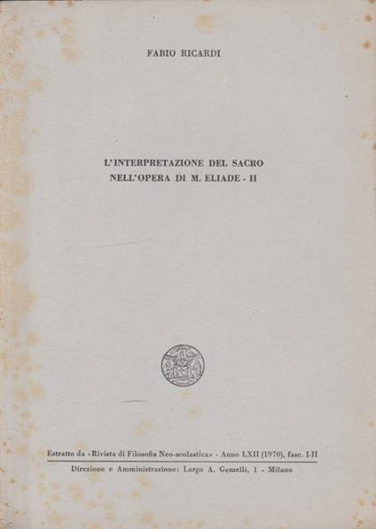 L' interpretazione del sacro nell'opera di M. Eliade - II - copertina
