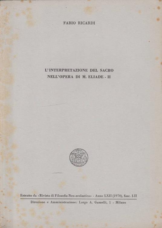 L' interpretazione del sacro nell'opera di M. Eliade - II - copertina