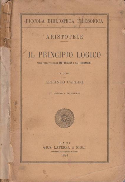 Il principio logico - Aristotele - copertina